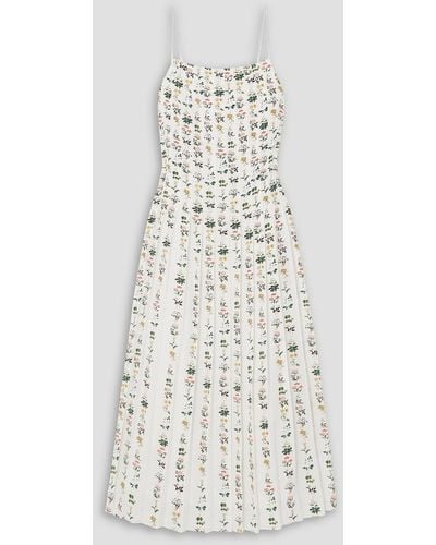 Adam Lippes Pleated Floral-print Silk Crepe De Chine Midi Dress - White