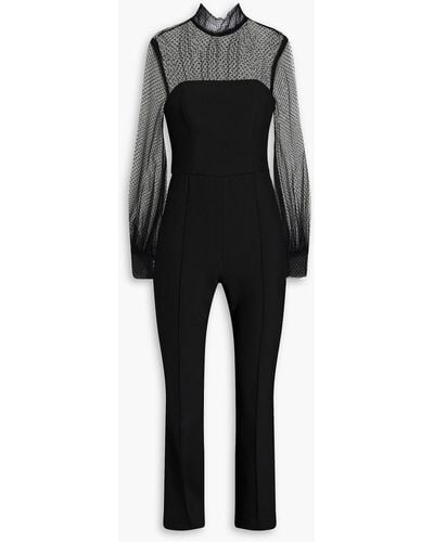Veronica Beard Cropped Flocked Tulle-paneled Crepe Jumpsuit - Black