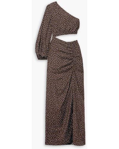 Peony One-sleeve Cutout Floral-print Ecovero And Silk-blend Maxi Dress - Brown
