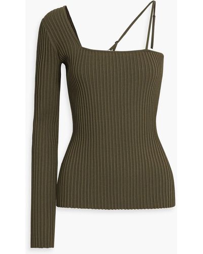 Helmut Lang One-sleeve Ribbed-knit Top - Green