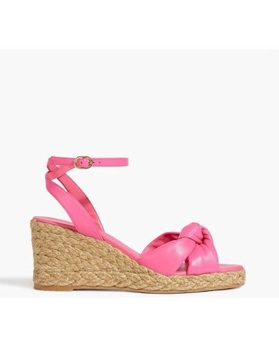 Stuart Weitzman Playa Knotted Leather Espadrille Wedge Sandals - Pink