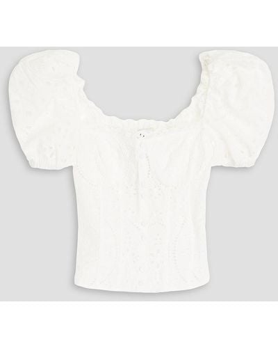 Charo Ruiz Ella Button-embellished Broderie Anglaise Cotton-blend Bustier Top - White