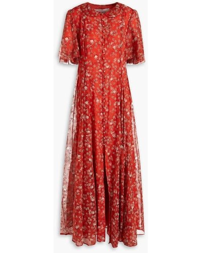 Valentino Garavani Printed Silk-chiffon Maxi Dress - Red