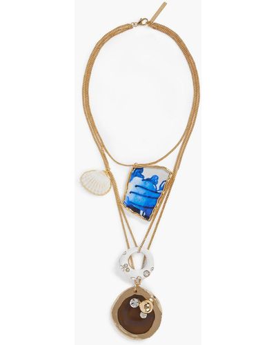 Dries Van Noten Gold-tone, Enamel And Crystal Necklace - Blue