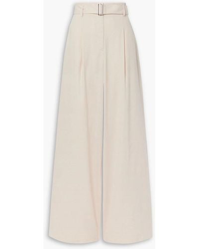 Lafayette 148 New York jagger Belted Pleated Twill Wide-leg Pants - White