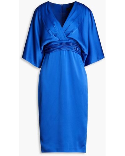 THEIA Pleated Satin Dress - Blue