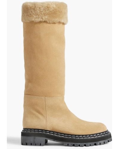 Proenza Schouler Shearling-trimmed Suede Knee Boots - White
