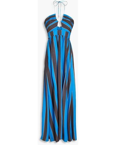 Rebecca Vallance Macaela Striped Silk-crepe Halterneck Maxi Dress - Blue
