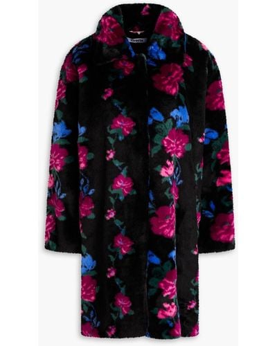 Vivetta Oversized Floral-print Faux Fur Coat - Blue