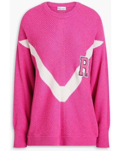 RED Valentino Appliquéd Ribbed-knit Jumper - Pink