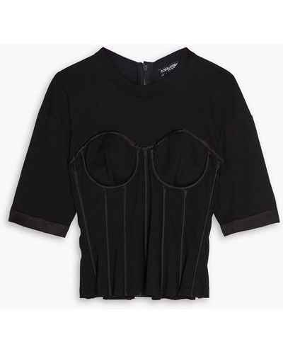 Dolce & Gabbana T-shirt aus jersey aus einer baumwoll-seidenmischung mit satinbesatz - Schwarz