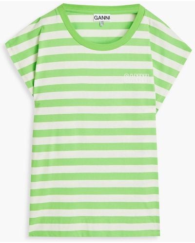Ganni Striped Cotton-jersey T-shirt - Green