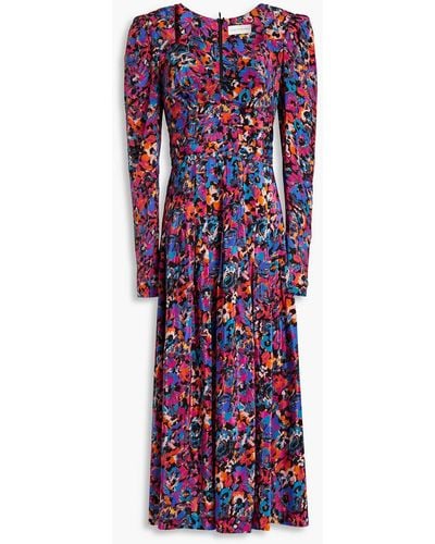 Rebecca Vallance Pleated Printed Crepe De Chine Midi Dress - Multicolour