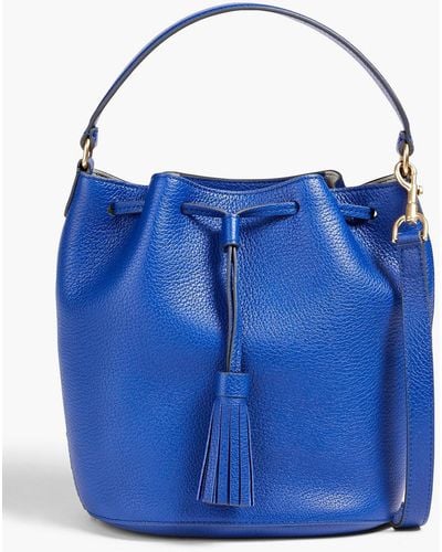 Anya Hindmarch Tasselled Pebbled-leather Bucket Bag - Blue