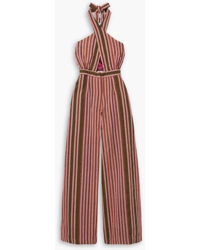 Studio 189 Striped Cotton Halterneck Jumpsuit - Red