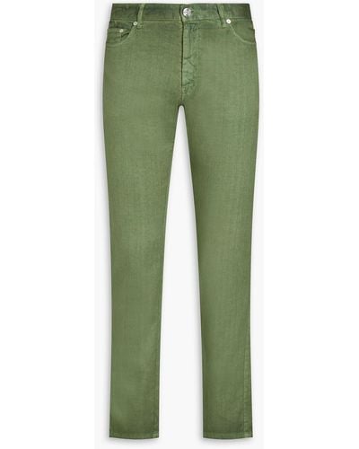 120% Lino Linen-blend Twill Trousers - Green