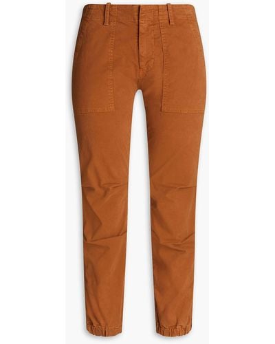 Nili Lotan Cropped Stretch-cotton Twill Tapered Trousers - Brown