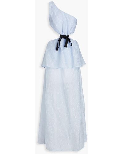 Agua Bendita One-shoulder Cutout Cloqué Maxi Dress - Blue