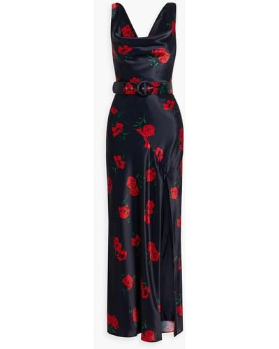 Nicholas Valentine Draped Belted Floral-print Satin Maxi Dress - Blue