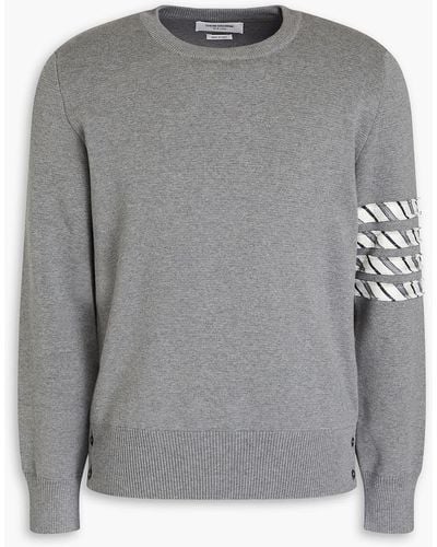 Thom Browne Gestreifter pullover aus baumwolle mit twillbesatz - Grau