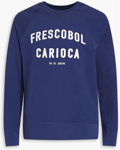 Frescobol Carioca Embroidered French Cotton-terry Sweatshirt - Blue