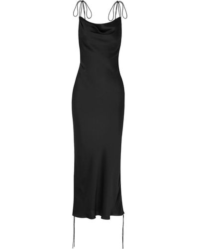 Orseund Iris Ruched Satin Dress - Black