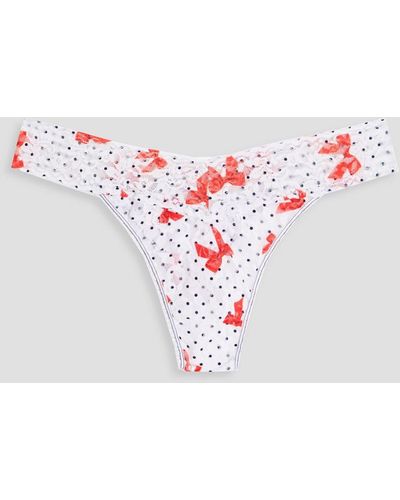 Hanky Panky Printed Stretch-lace Mid-rise Thong - White