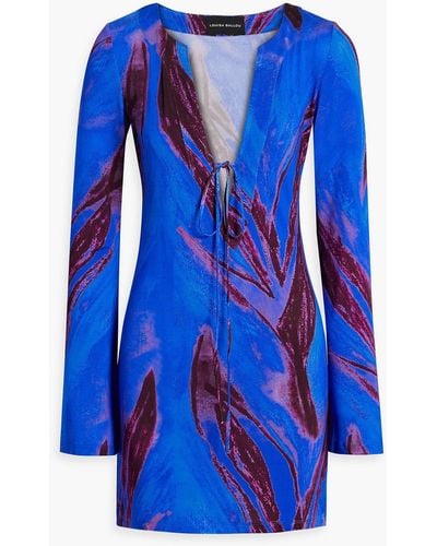 Louisa Ballou Tie-detailed Printed Stretch-jersey Mini Dress - Blue