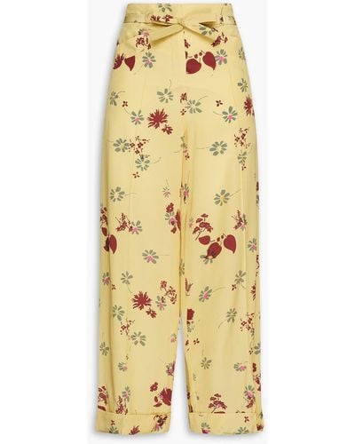 Valentino Garavani Floral-print Silk Crepe De Chine Wide-leg Trousers - Yellow