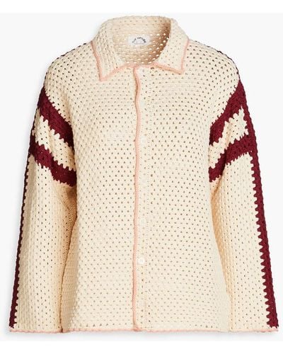 The Upside Malia Striped Crocheted Cotton Shirt - Natural