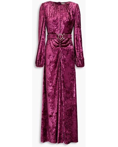 Ronny Kobo Korin Belted Crushed-velvet Maxi Dress - Purple