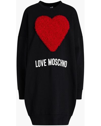 Love Moschino Tulle-appliquéd Printed French Cotton-terry Mini Dress - Black
