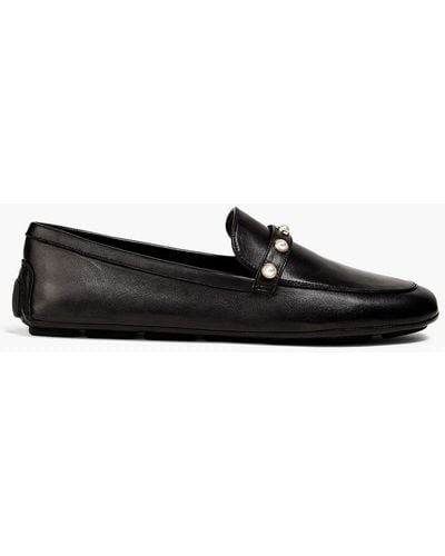 Stuart Weitzman Allpearls Embellished Leather Loafers - Black