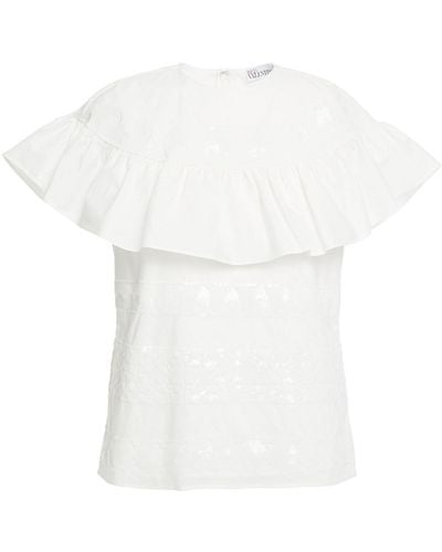 Red(V) Ruffled Sequin-embellished Cotton-poplin Top - White