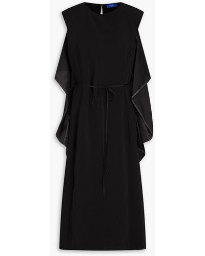 Nina Ricci Belted Crepon-paneled Twill Midi Dress - Black