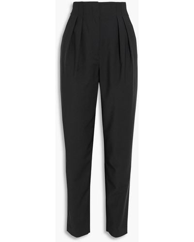 Tibi Yasmeen Pleated Woven Tapered Trousers - Black