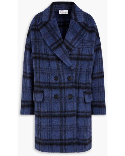 RED Valentino Double-breasted Checked Brushed Wool-blend Felt Coat - Blue