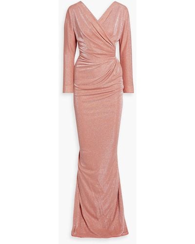 Rhea Costa Wrap-effect Glittered Jersey Gown - Pink