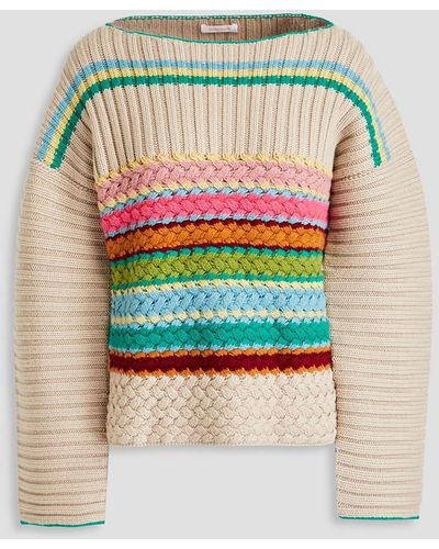 See By Chloé Striped Ribbed-knit Jumper - Green