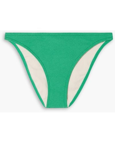 Peony Stretch-crepe Mid-rise Bikini Briefs - Green