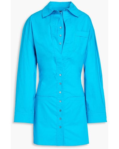 Jacquemus Baunhilha Layered Cutout Cotton-poplin Mini Shirt Dress - Blue