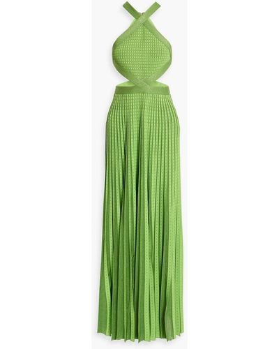 Elie Saab Cutout Metallic Jacquard-knit Halterneck Maxi Dress - Green