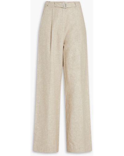 REMAIN Birger Christensen Belted Linen And Cotton-blend Twill Wide-leg Pants - White