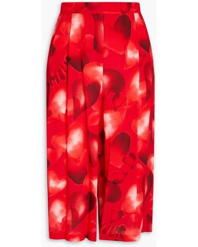 Valentino Garavani Cropped Printed Silk-crepe Culottes - Red