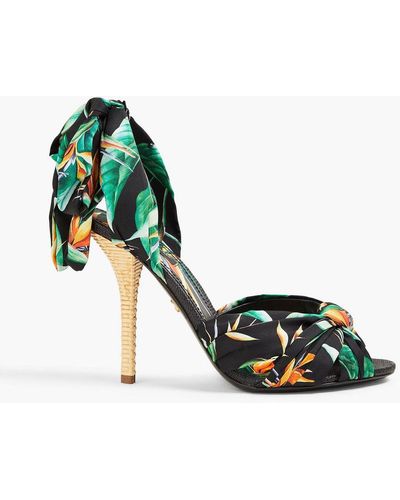 Dolce & Gabbana Knotted Floral-print Twill Sandals - Green