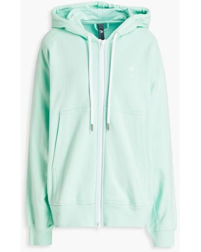 adidas By Stella McCartney Oversized Logo-print Organic French Cotton-terry Zip-up Hoodie - Green