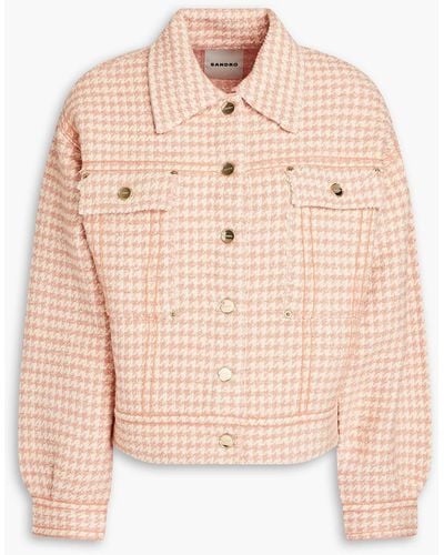 Sandro Houndstooth Tweed Jacket - Pink