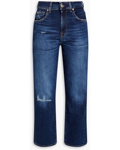 7 For All Mankind Modern hoch sitzende cropped jeans mit geradem bein in distressed-optik - Blau