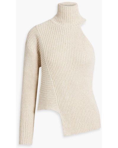 NAADAM One-sleeve Ribbed Cotton And Cashmere-blend Turtleneck Top - White