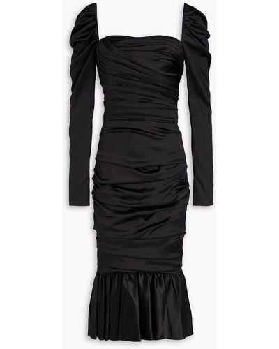 Dolce & Gabbana Fluted Silk-blend Satin Midi Dress - Black